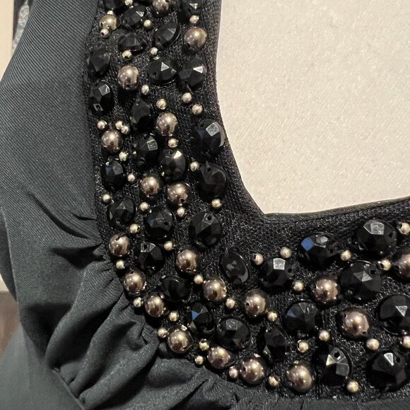 Dressbarn Collection Dark grey fancy dress with beaded collar, Size Small - Picture 3 of 8